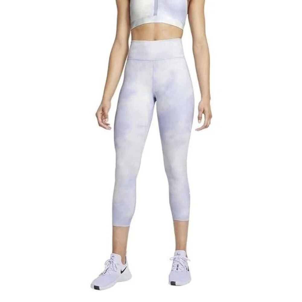 Nike One Icon Clash Womens Mid Rise Crop Leggings Purple White Size XS